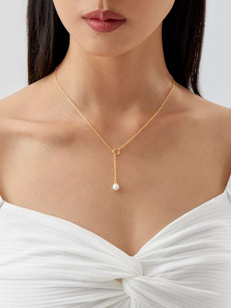 Cultured Pearl Charm Y Lariat Necklace | SHEIN