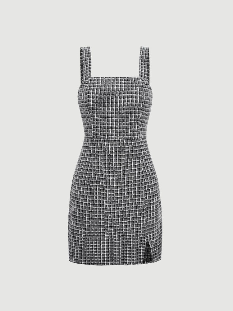 SHEIN MOD Plaid Split Hem Tweed Cami Dress | SHEIN