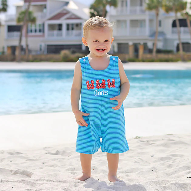 Sea Crab Blue Stripe Knit Jon Jon | Classic Whimsy