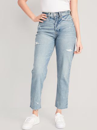 Curvy Extra High-Waisted Sky-Hi Straight Button-Fly Cut-Off Jeans for Women | Old Navy (US)