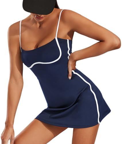 Move With You Womens Workout Tennis Dress with Built-in Bra & Shorts Pockets Sleeveless Exercise ... | Amazon (US)