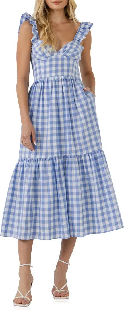 English Factory Gingham Tiered Sleeveless Cotton Midi Dress | Nordstrom | Nordstrom