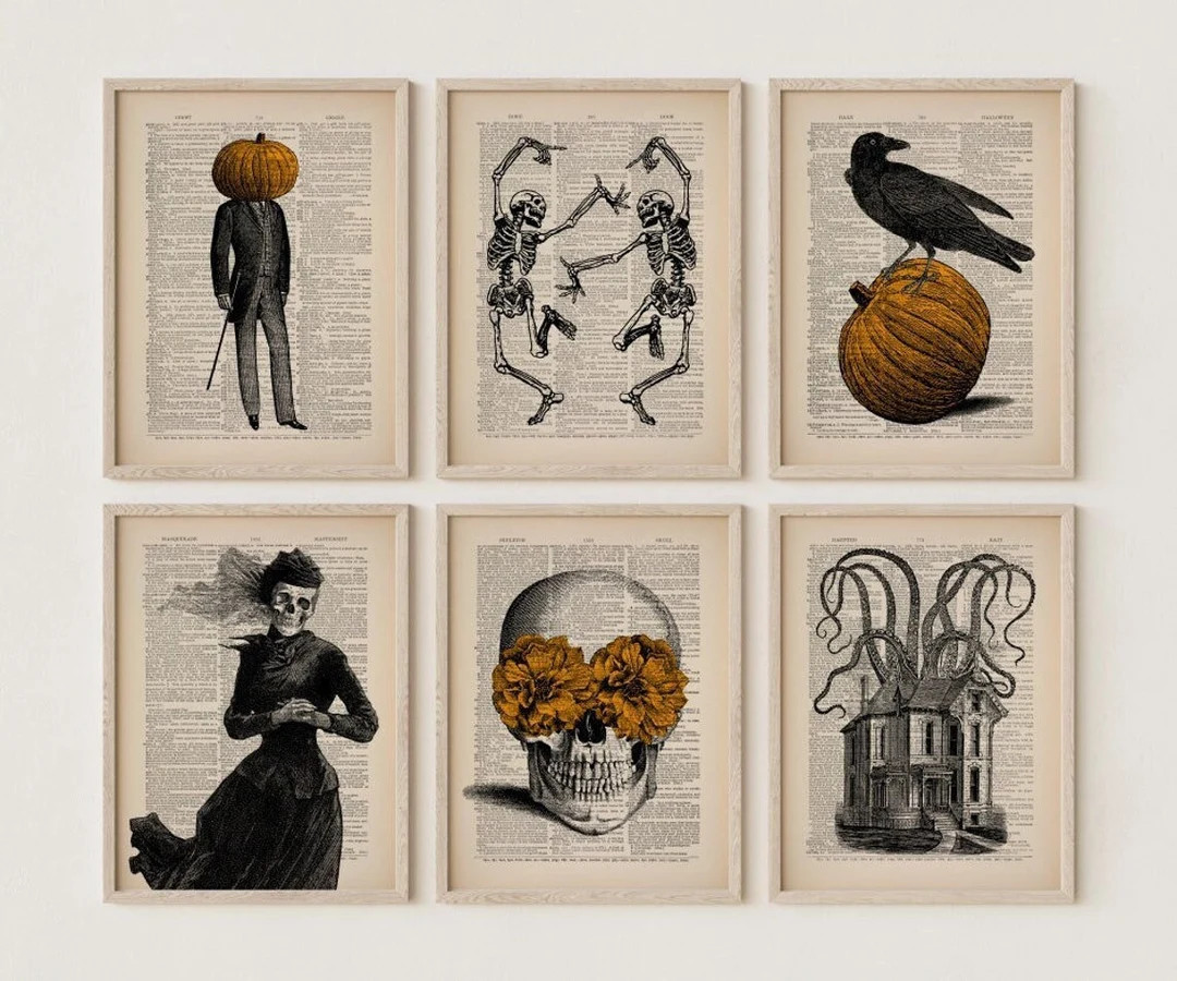 Set of 6 Vintage Halloween Prints, Halloween Decor, Skeleton Wall Art, Vintage Art Print Funny Ha... | Etsy (US)