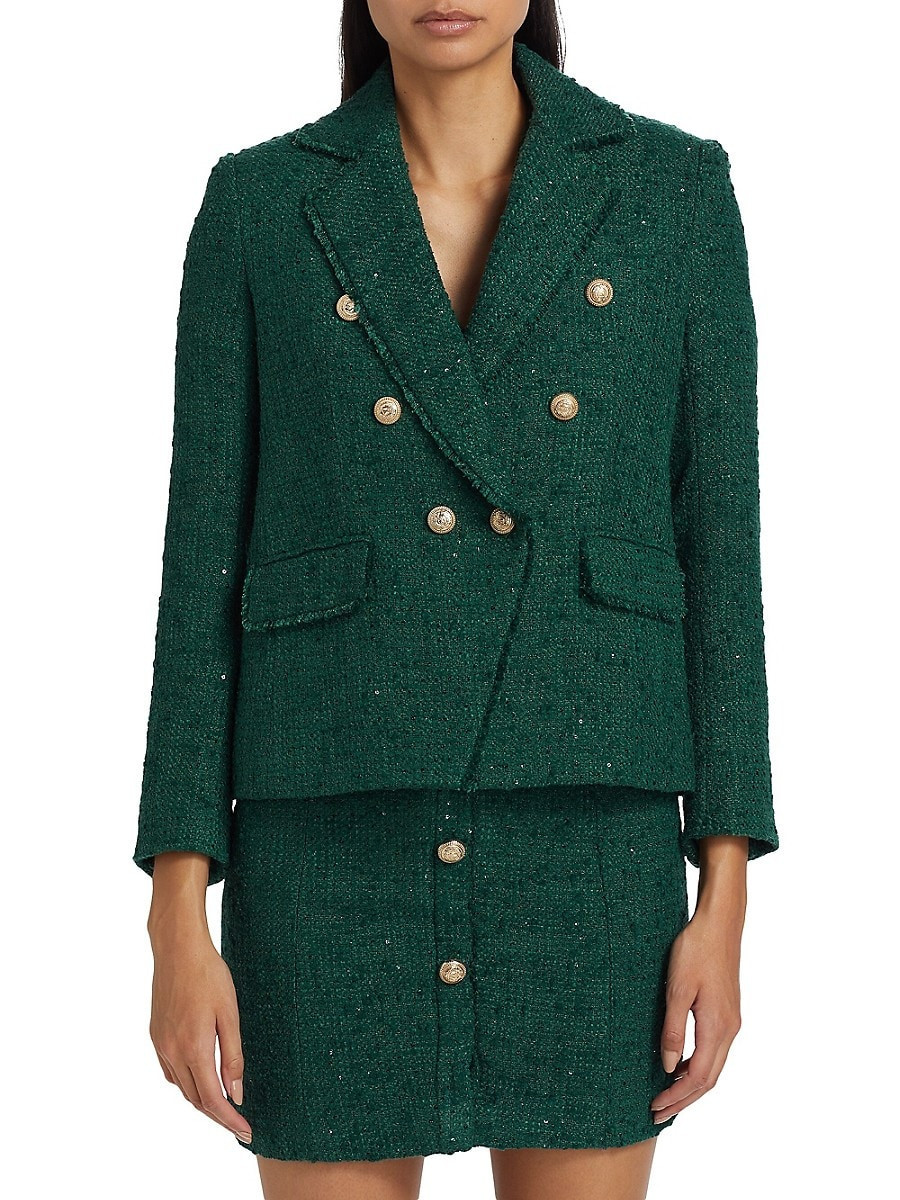 Generation Love Women's Eliza Tweed Double-Breasted Blazer - Forest - Size XS | Saks Fifth Avenue OFF 5TH