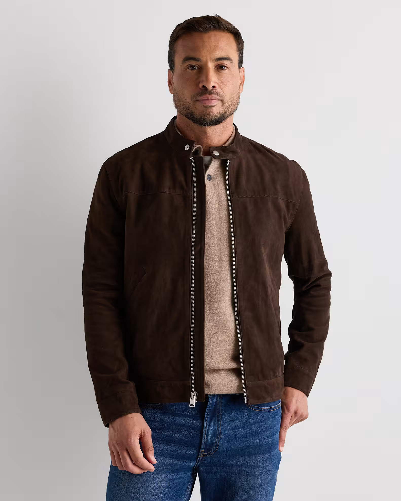 100% Suede Café Racer Jacket in Espresso Brown | Quince