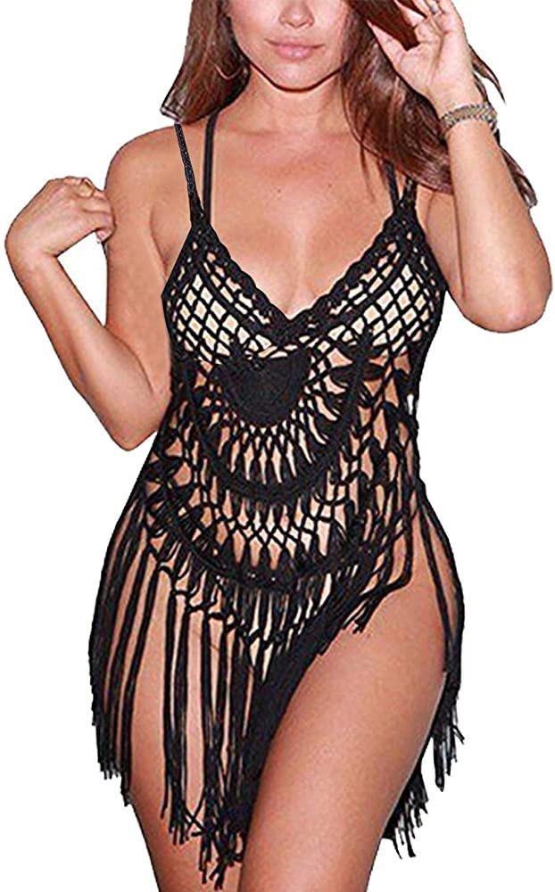 CXINS Women's Sexy Lace Bathing Suit Handmade Crochet Tassel Bikini Cover Up Swimwear Summer Beac... | Amazon (US)