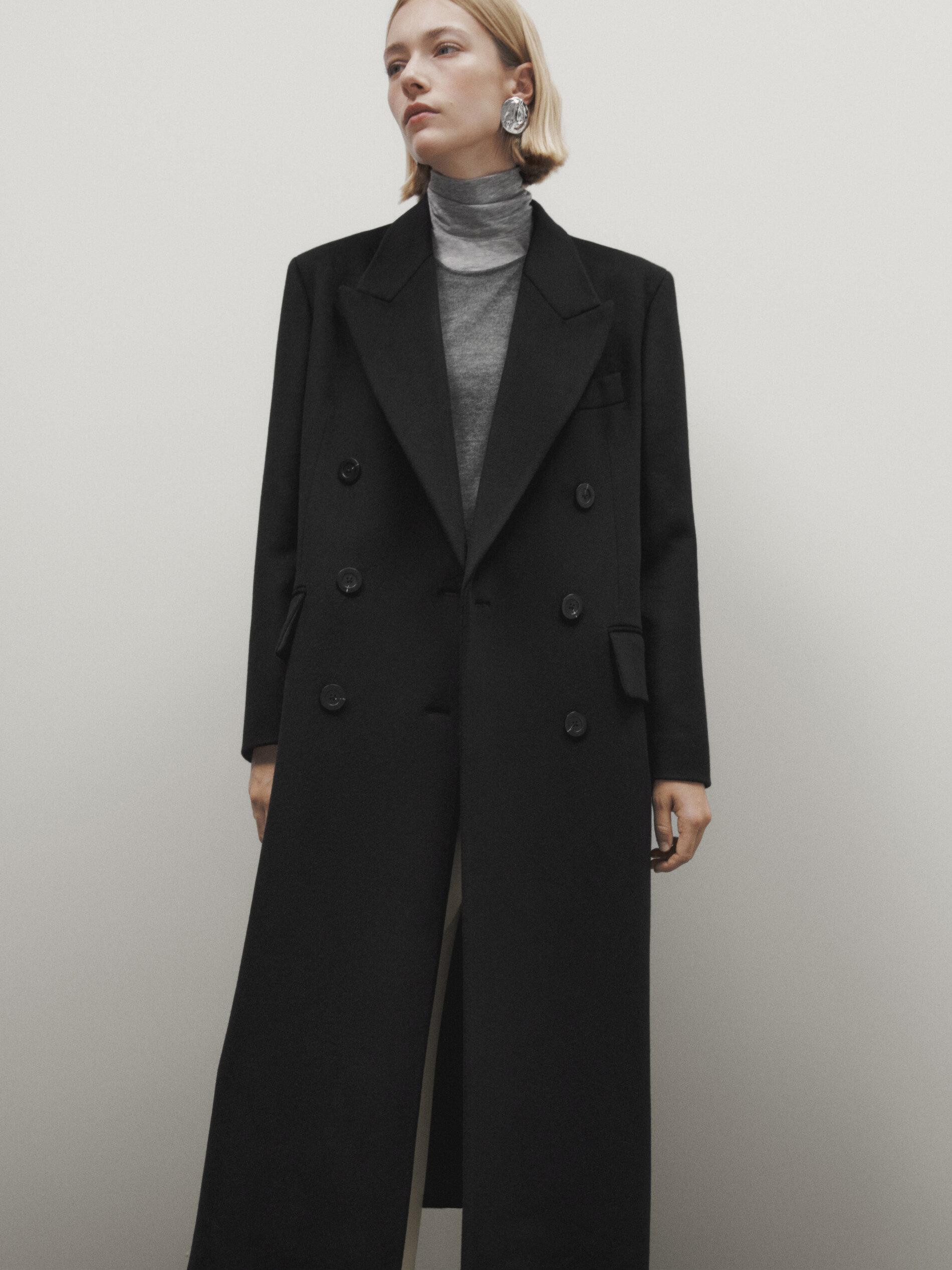 Black longline double-breasted coat - Limited Edition | Massimo Dutti UK