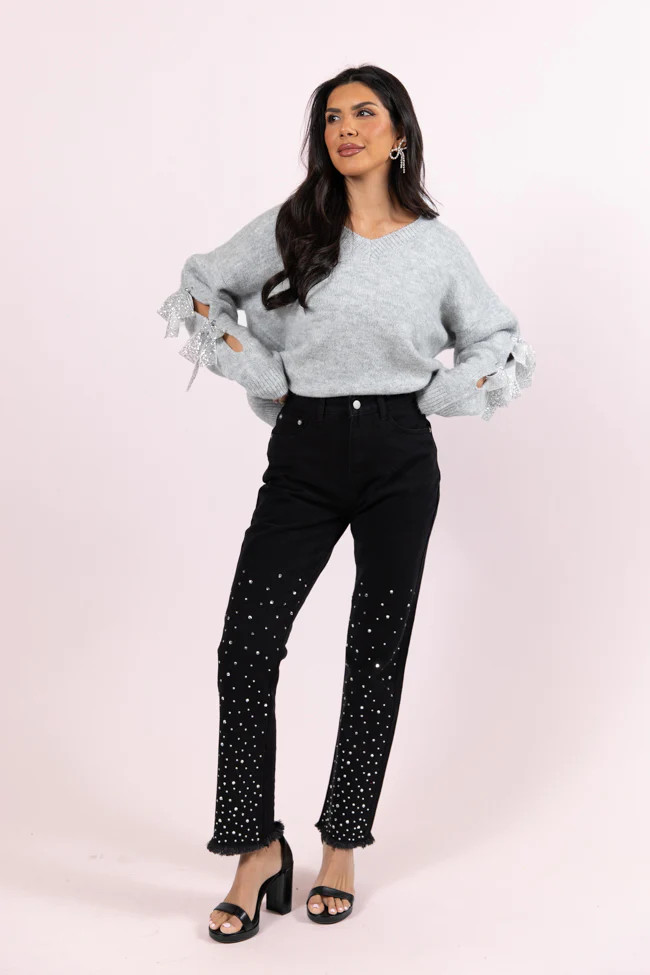 LaDonna Black Rhinestone Detail Jeans | Pink Lily
