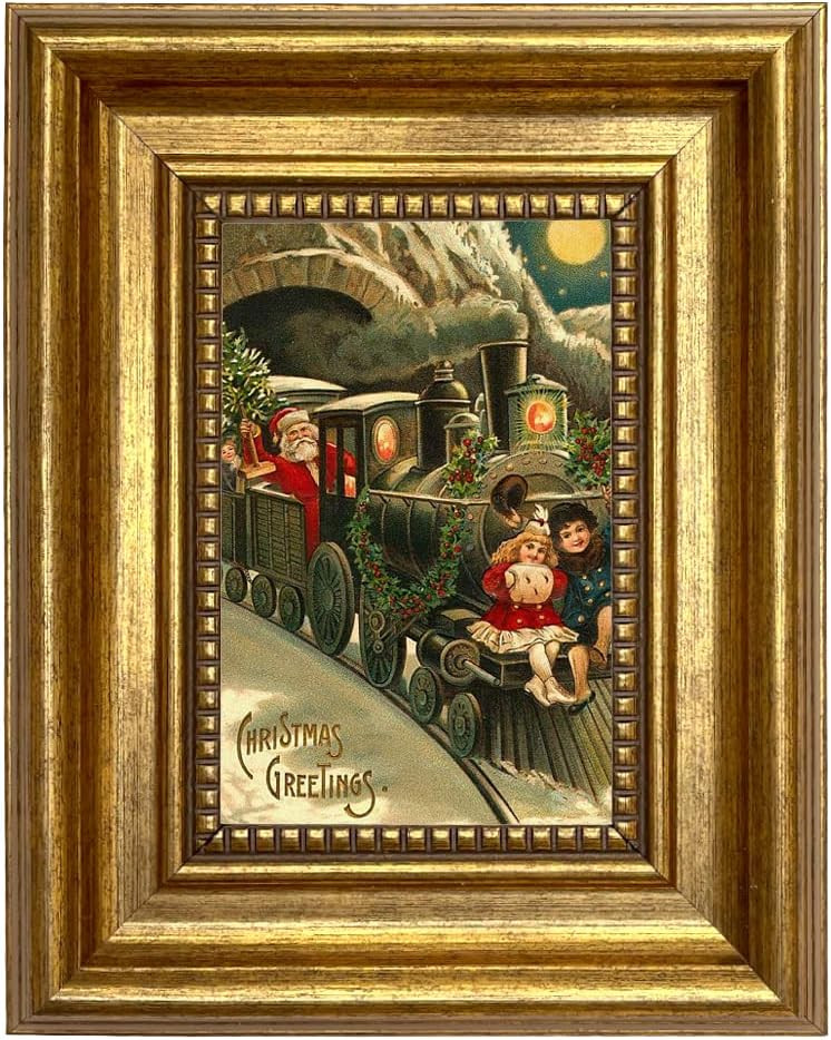 Schooner Bay Co. Santa's Christmas Train Framed Victorian Christmas Print Antique Style Wall Art Decor 7-1/2" x 9-1/2" | Amazon (US)