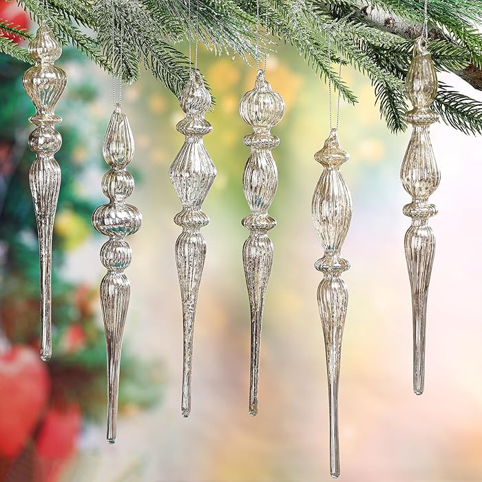 Yousoontic 6 Pcs 11 Inch Mercury Glass Ornaments Finial Christmas Ornaments Large Drop Ornament A... | Amazon (US)