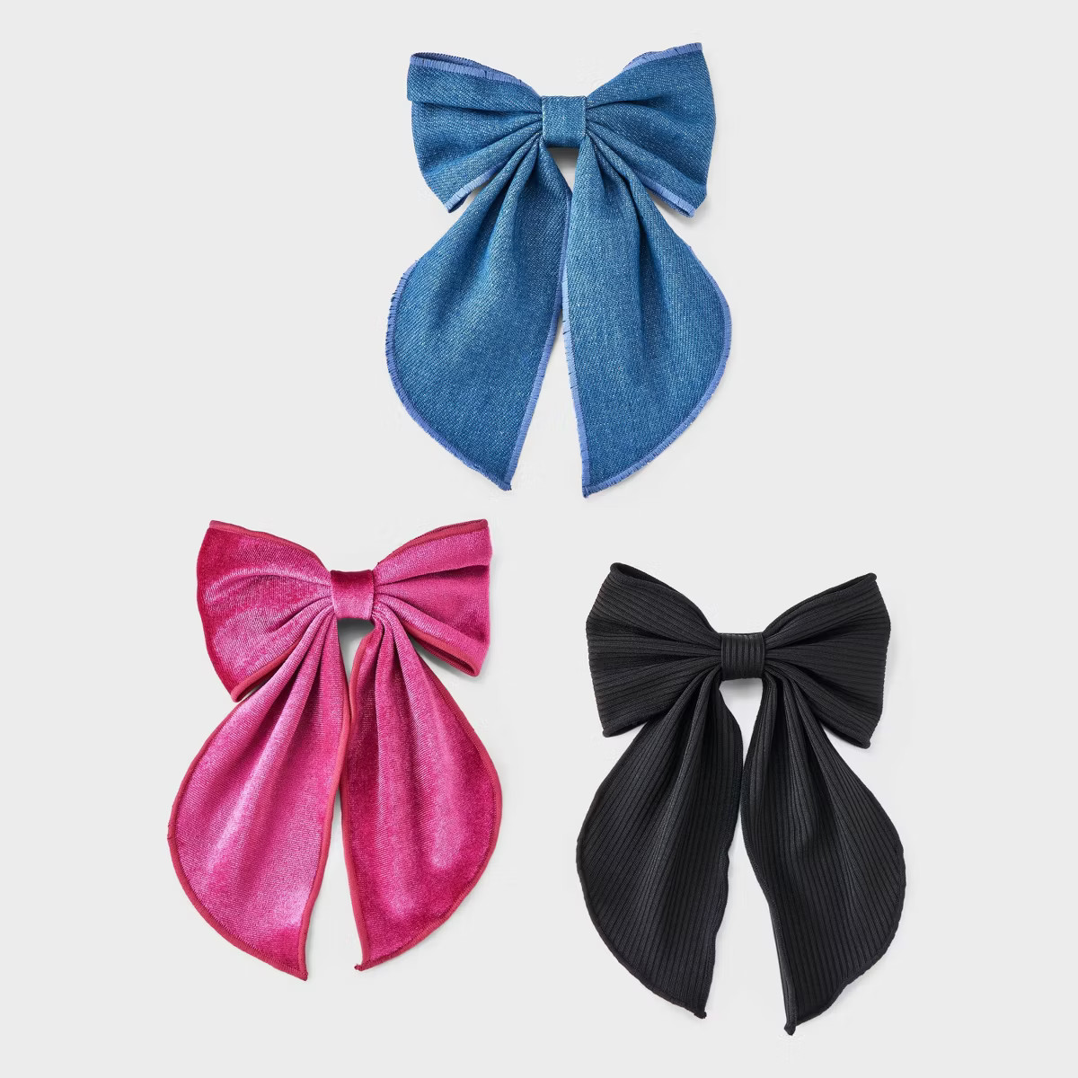 Girls' 3pk Hair Bow Barrette Set - Cat & Jack™ Black/Pink/Denim Blue | Target
