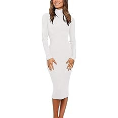MEROKEETY Women's Ribbed Long Sleeve Sweater Dress High Neck Slim Fit Knitted Midi Dress | Amazon (US)