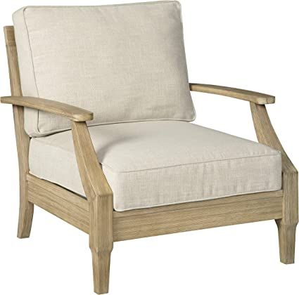 Signature Design by Ashley Clare View Outdoor Eucalyptus Wood Single Cushioned Lounge Chair, Beig... | Amazon (US)