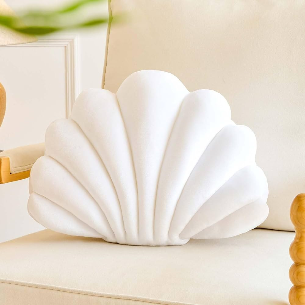 White Seashell Throw Pillows, Shell Shaped Throw Pillows, 13 Inch Soft Velvet Home Decorative Pil... | Amazon (US)