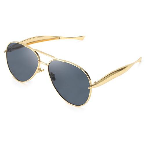 SODQW Gold Aviator Sunglasses for Women Men Trendy Designer Metal Sun Glasses with UV400 Metal Frame Ladies Shades | Amazon (US)