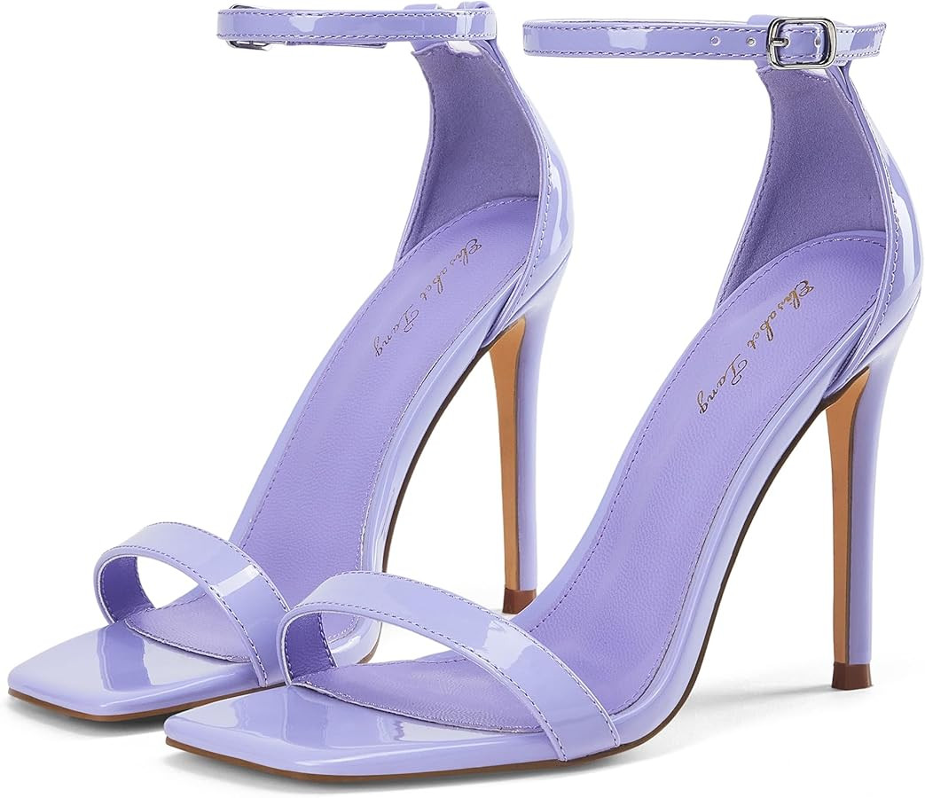 Elisabet Tang Women's Stiletto Heels Square Open Toe Ankle Strap High Heeled Sandals 4 Inch Comfo... | Amazon (US)