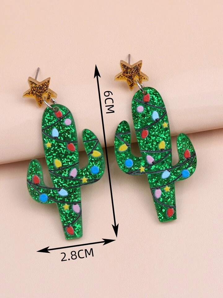 1pair Christmas Lights & Cactus & Tree Shaped Earrings For Women | SHEIN