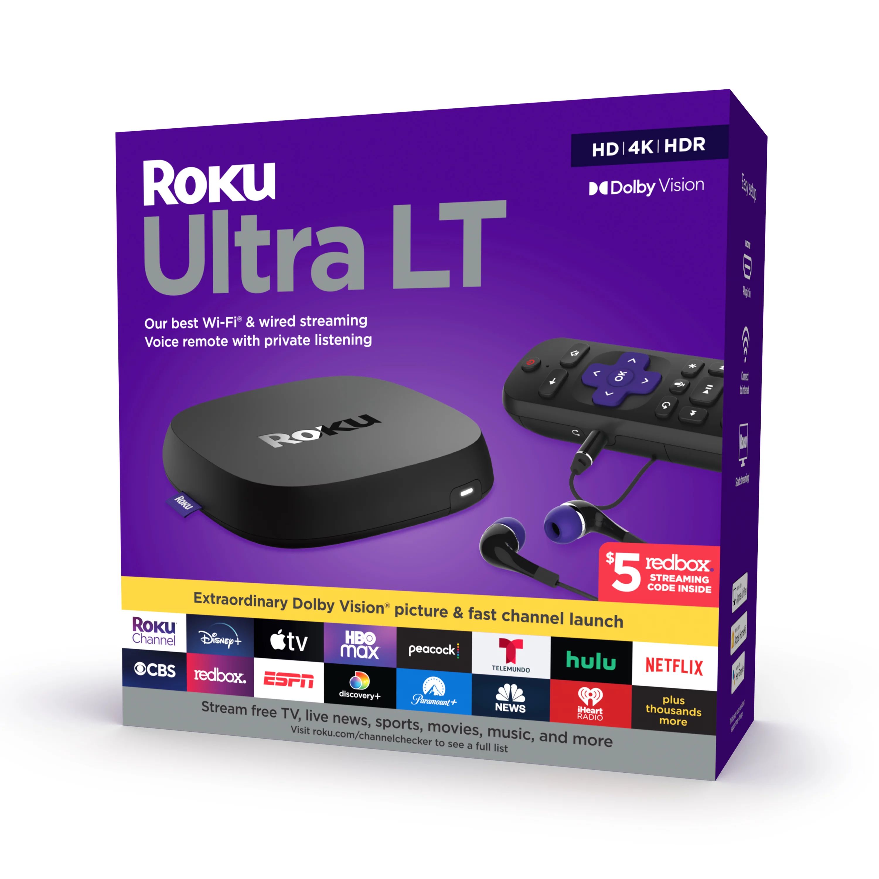 Roku Ultra LT Streaming Device 4K/HDR/Dolby Vision with Roku Voice Remote, Private Listening, and... | Walmart (US)