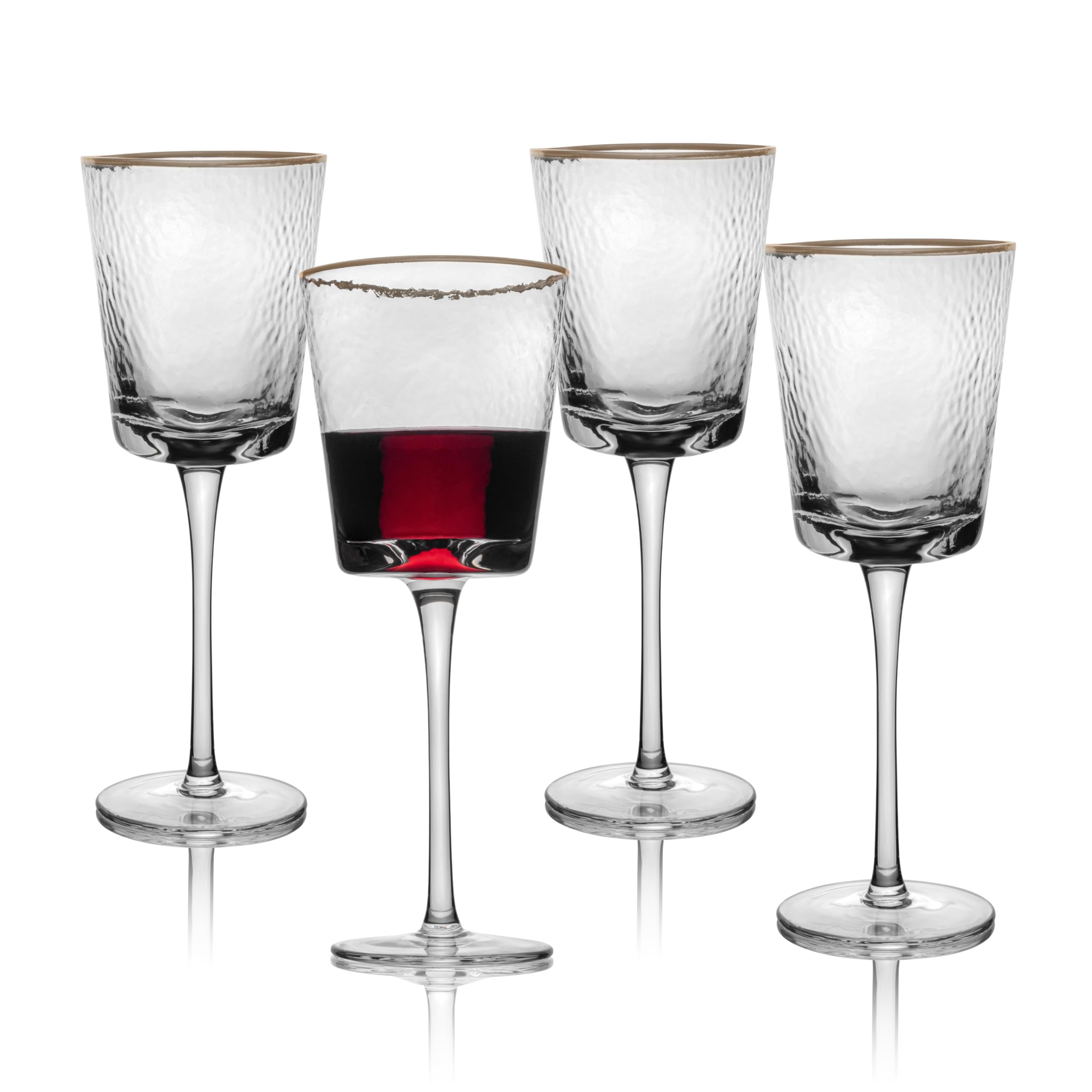 Gold Rimmed Wine Glasses, Set of 4-10oz, Triangular Shaped Hammered Glass Gold Rimmed Glasses - F... | Amazon (US)