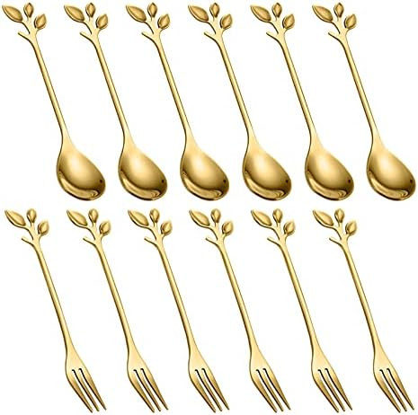 Amazon.com | 12 Piece Gold Mini Spoons and Forks Set Small Spoons for Dessert Appetizer Spoons St... | Amazon (US)