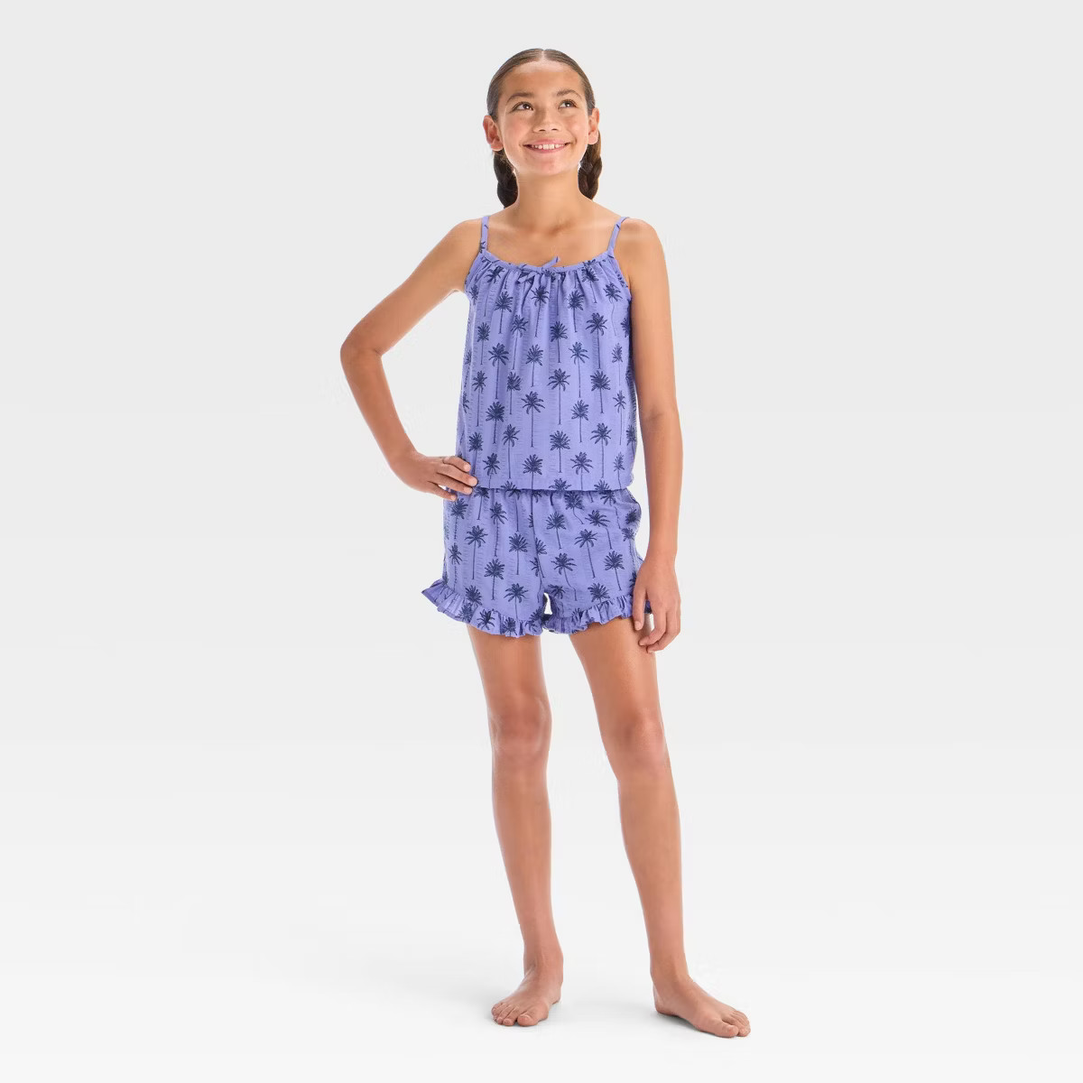 Girls' 2pc Palm Tree Tank Top and Shorts Pajama Set - art class™ Blue XXL: Botanical Pattern | Target
