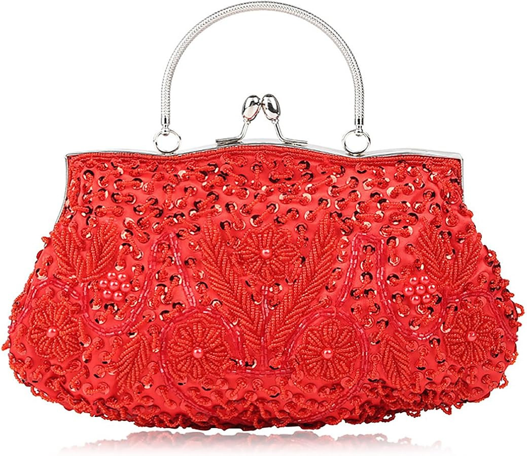 Simcat Beaded Sequin Flower Evening Purse Large Clutch Bag | Amazon (US)