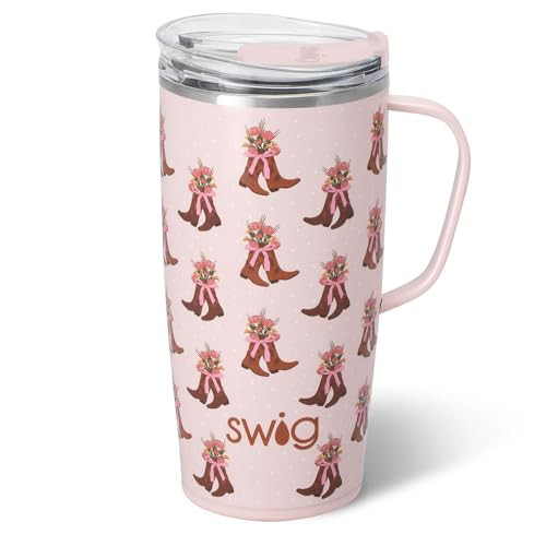 Swig Life 22oz Travel Mug, Insulated Tumbler with Handle and Lid, Travel Coffee Mug, Cup Holder Friendly, Stainless Steel 22 oz Tumbler, Reusable Insulated with Lid (Cowgirl Coquette) | Amazon (US)