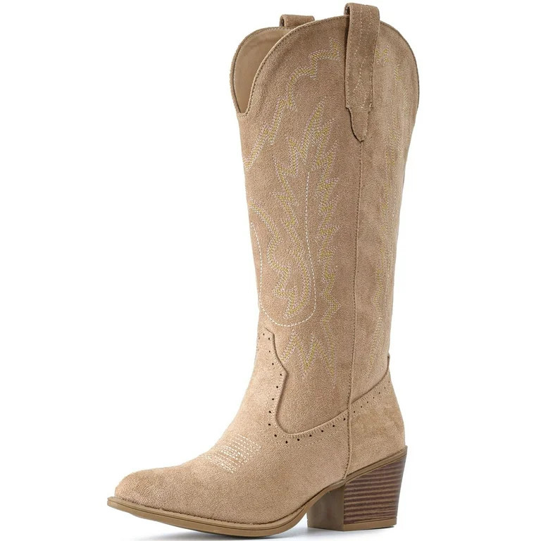 IUV Suede Cowboy Boots for women- Western Pointed Toe, Mid Calf Pull-On Boots | Walmart (US)