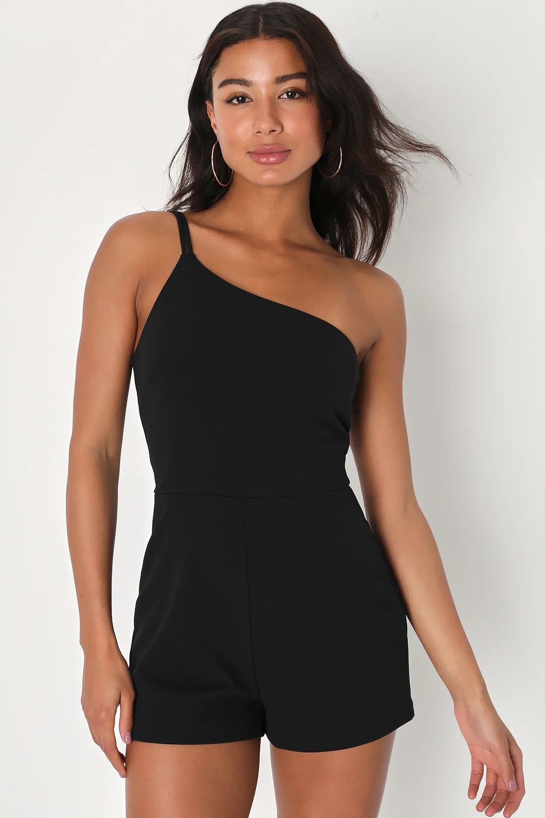 Vamp Up Your Style Black One-Shoulder Sleeveless Romper | Lulus (US)