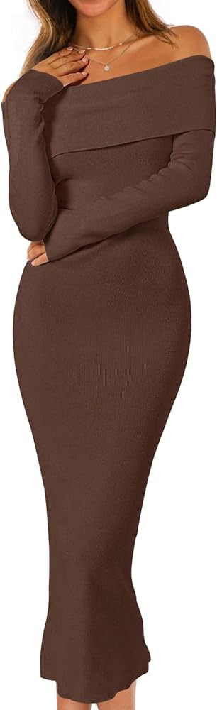 MEROKEETY Women's Fall Off Shoulder Bodycon Sweater Dress 2025 Formal Long Sleeve Elegant Club Pa... | Amazon (US)