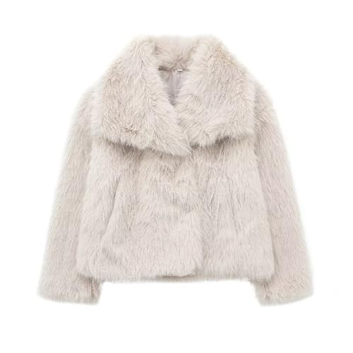 ZhuiKun Damen Kunstpelz Mantel Kurzer Felljacke Faux Pelz Winterjacke Kunstfell Einfarbig Dicker Parka Wintermantel - Weiß, M | Amazon (DE)