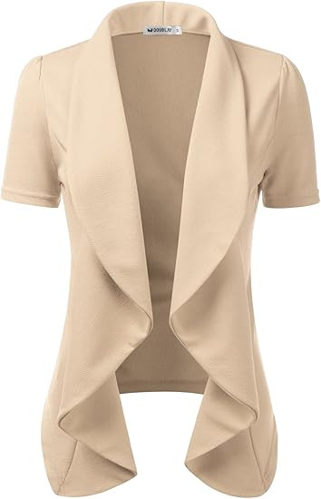 DOUBLJU Casual Draped Ruffles Blazer Short Sleeve Basic Open Front Cardigan Jacket for Womens wit... | Amazon (US)