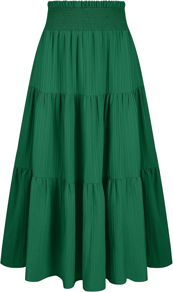 Arolina Women's Summer Maxi Skirt Casual Smocked High Waist Long Skirts Flowy Boho Skirt with Poc... | Amazon (US)