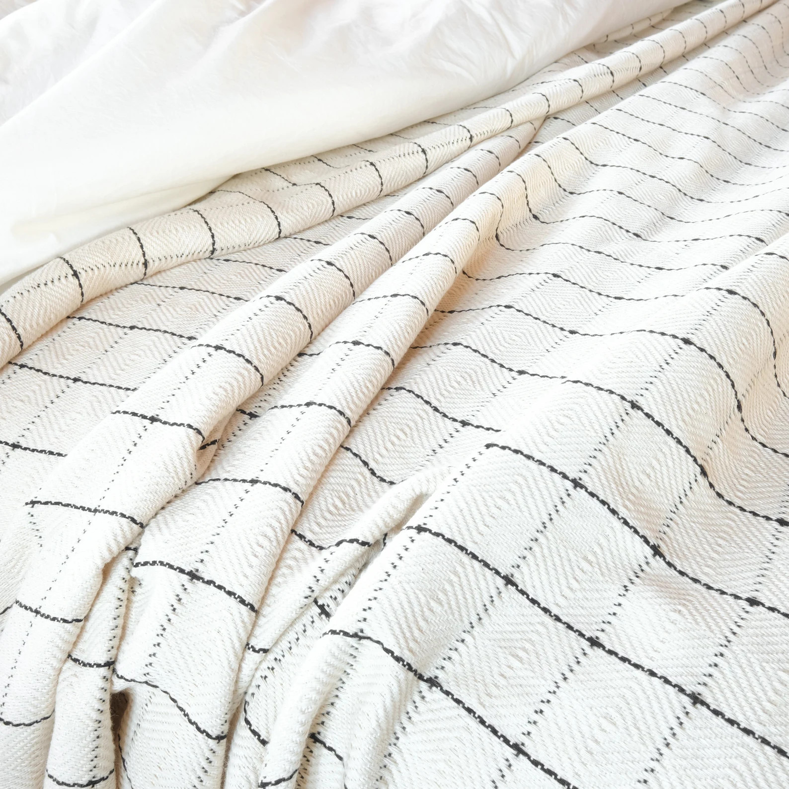 Boho Soft Cotton Throw  CUSHY  Cream Black Striped  Large | Etsy | Etsy (US)
