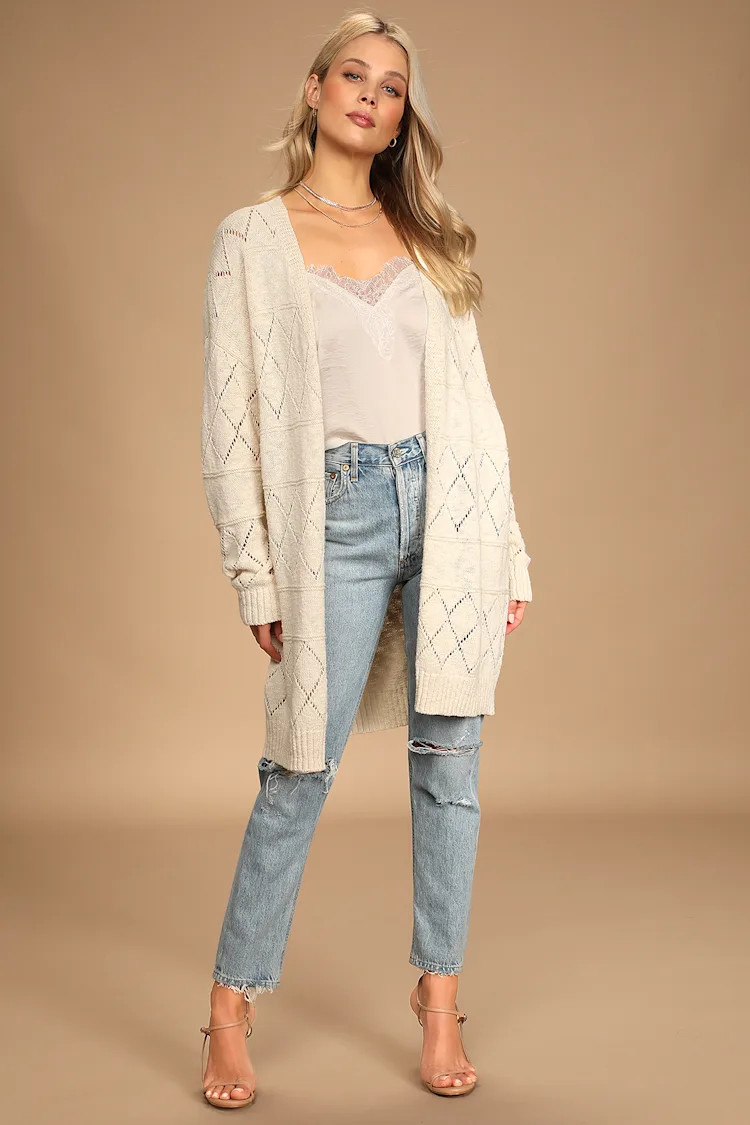 Make Your Point Cream Pointelle Knit Cardigan Sweater | Lulus (US)