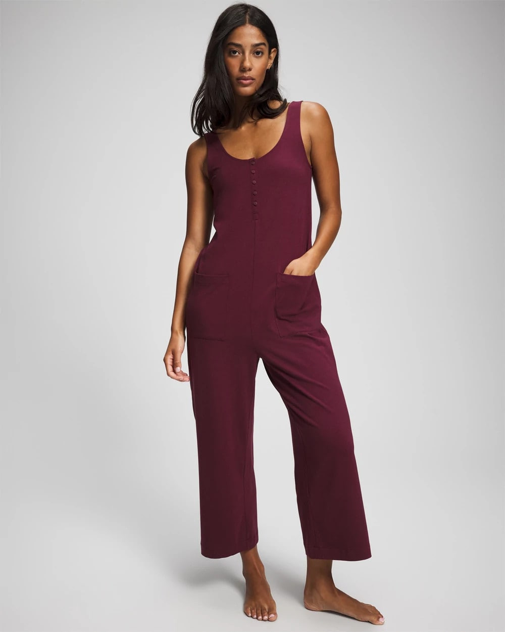 Women's Cotton Henley Jumpsuit in Velvet Plum size Medium | Soma | SOMA
