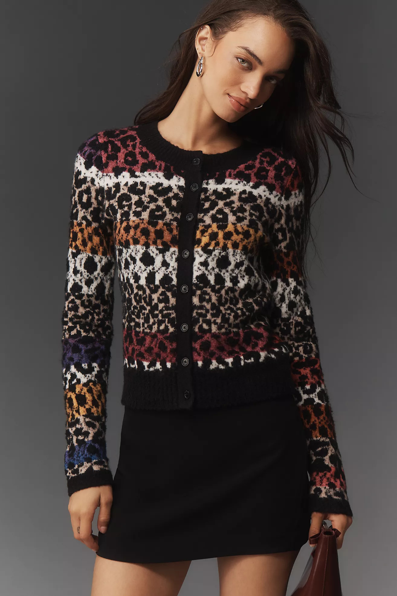 Maeve Crew-Neck Animal Print Cardigan Sweater | Anthropologie (US)