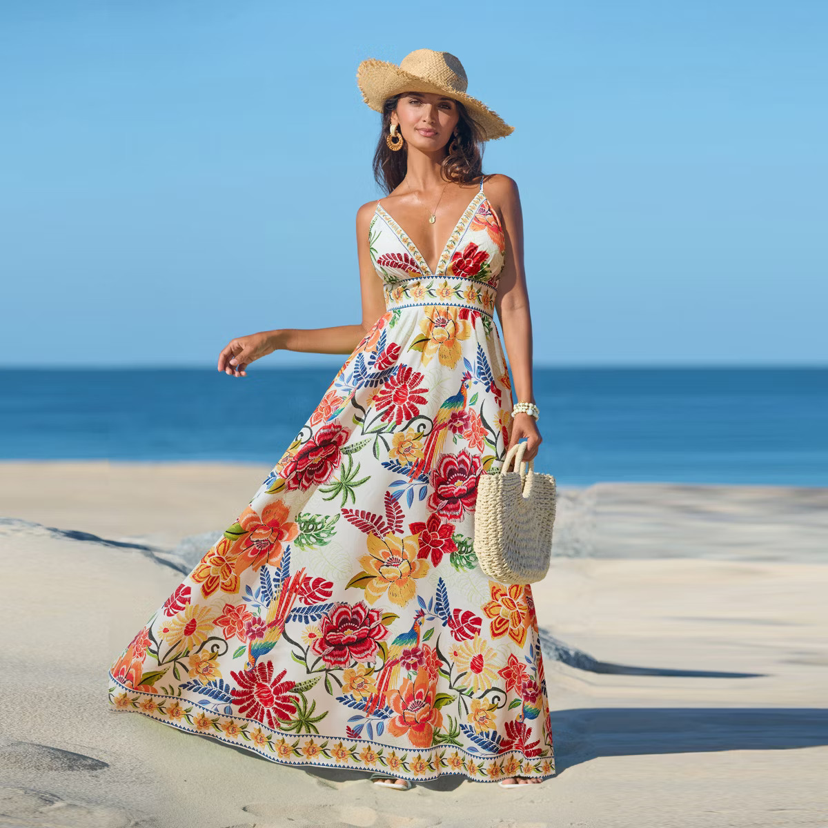 Women's Vibrant Floral Print Maxi Dress for Beach Getaways -Cupshe-XL-Multicolored | Target