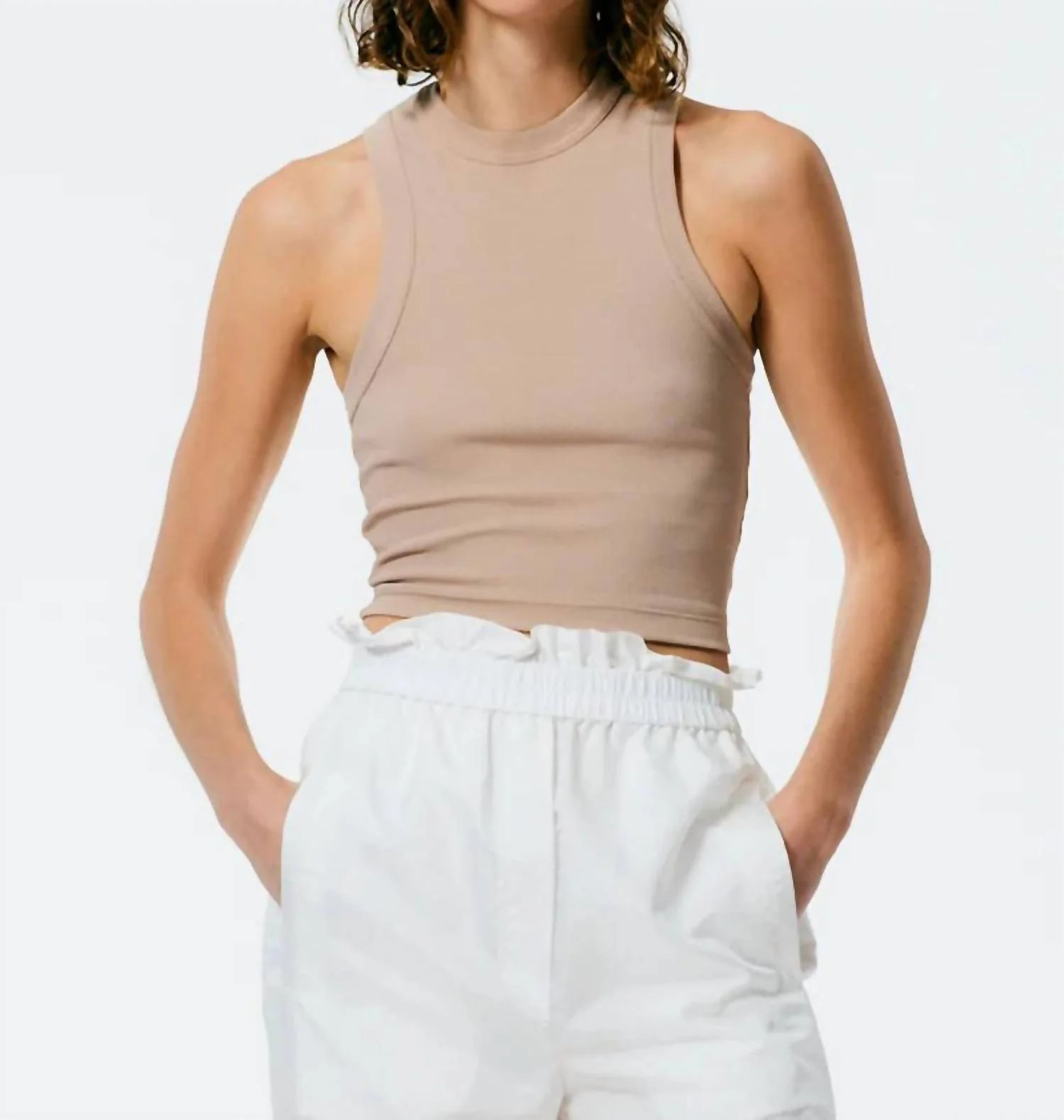 Ribbed Cropped Tank In Sand | Shop Simon