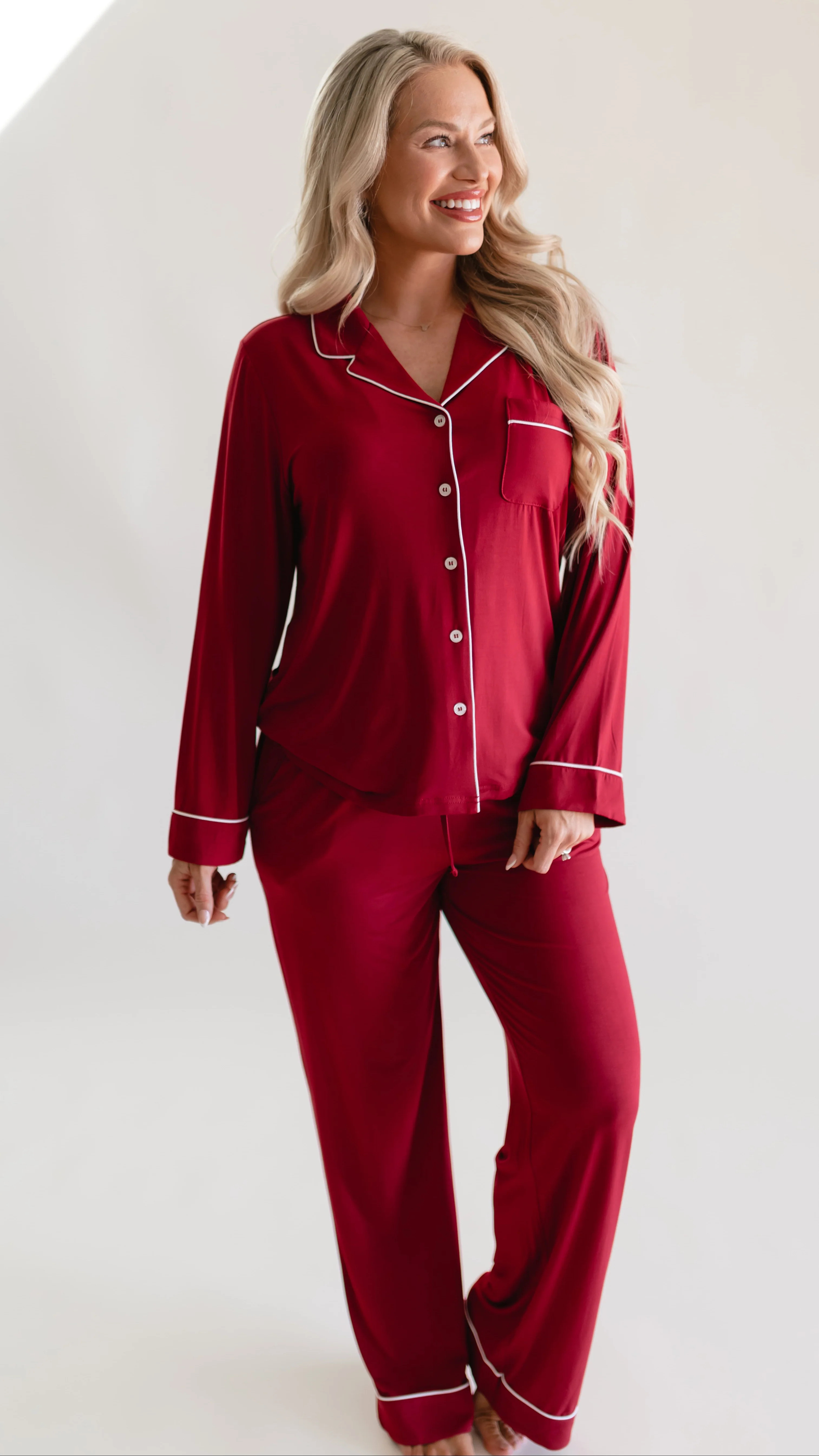 Women's Button Up Set In Burgundy | Silks Design