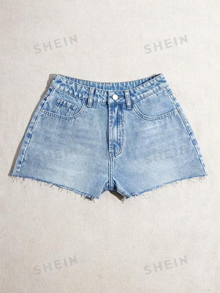 SHEIN VCAY Women Vacation & Casual Frayed Denim Shorts | SHEIN