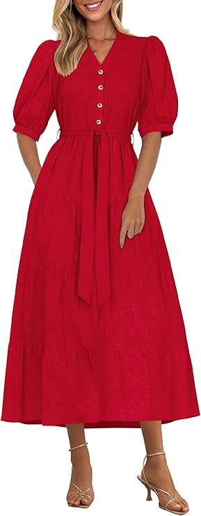 PRETTYGARDEN Summer Dresses for Women 2026 Elegant Classy Short Sleeve V Neck Ruffle A Line Belte... | Amazon (US)