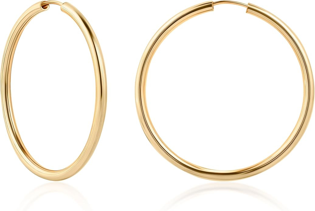 Barzel 18K Gold Plated Endless Hoop Earrings, 3mm Thick, Varying Sizes 40-70mm, High Polish Finis... | Amazon (US)
