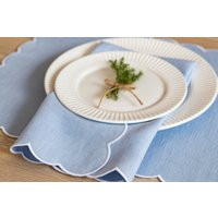Baby Blue Linen Cloth Scallop Napkins With White Trim For Table Decor 18''x18'' Size Set Of 4, 6 Or  | Etsy (US)