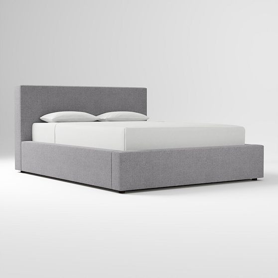 Harmony Upholstered Bed, Non Tufted, Standard Headboard, Performance Distressed Velvet, Storm Gray, No Show, Cal King | West Elm (US)