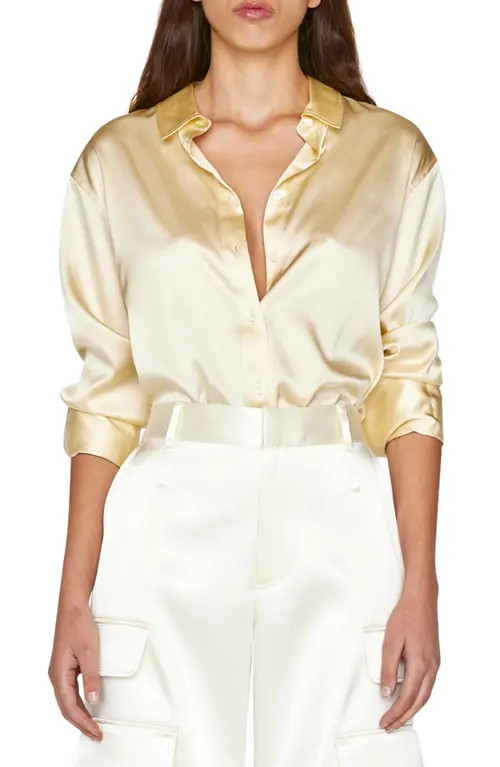 FRAME The Standard Women's Stretch Silk Button-Up Shirt in Butter at Nordstrom, Size X-Large | Nordstrom
