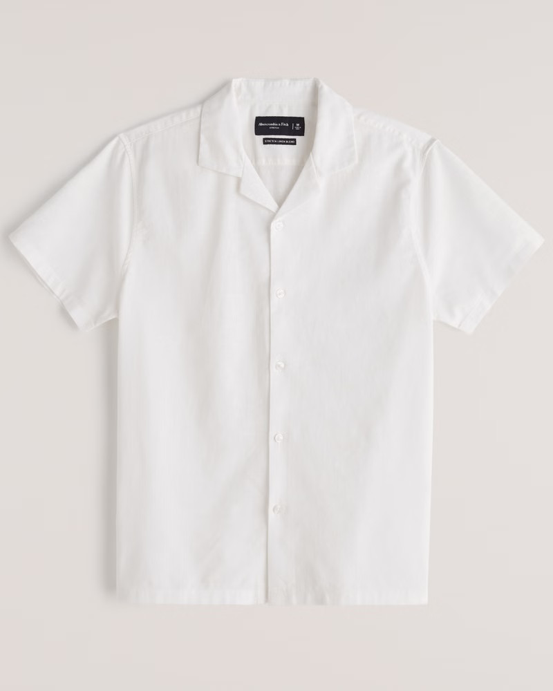 Linen-Blend Camp Collar Button-Up Shirt | Abercrombie & Fitch (US)