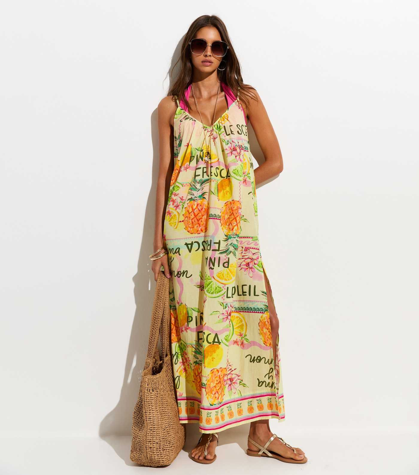 Multicoloured Fruit Print Slit Hem Cotton Maxi Dress | New Look | New Look (UK)