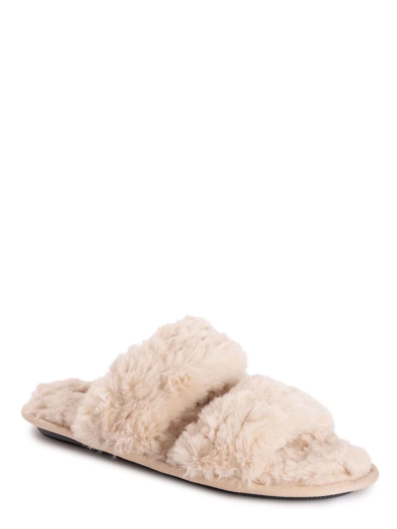 Muk Luks Women's Faux Fur Two Strap Slide Slipper - Walmart.com | Walmart (US)