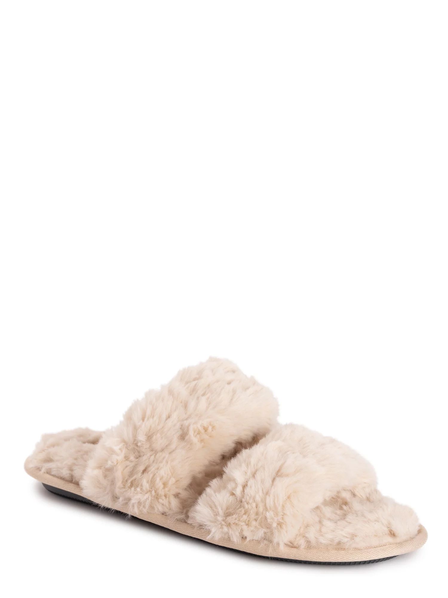 Muk Luks Women's Faux Fur Two Strap Slide Slipper | Walmart (US)
